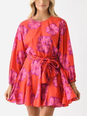 NWT $445 RHODE ELLA MINI DRESS IN SCARLET BOMBAY BLOOM SIZE L